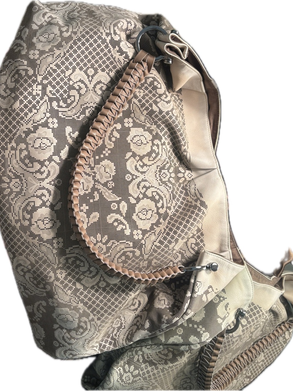 Nada Sawaya Hobo Bag ..Woven Lace-Pattern Shoulder Bag in Beige - Women's Tote